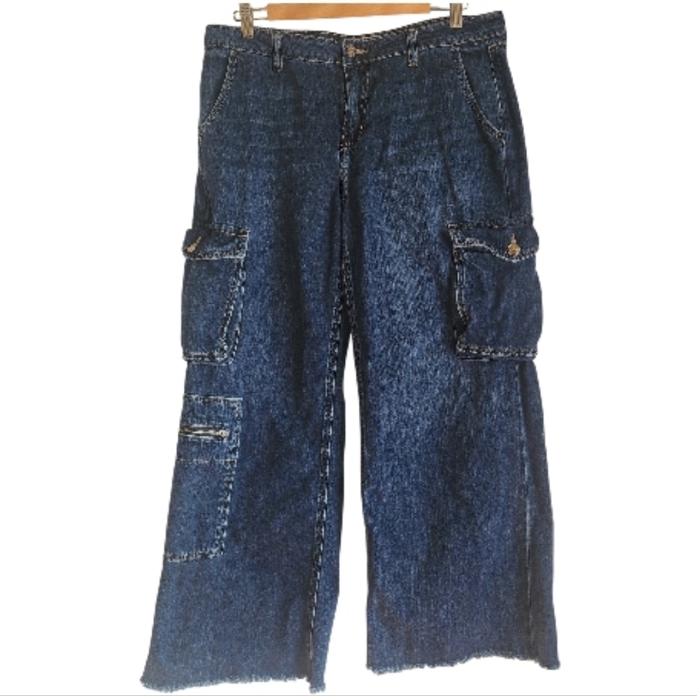 CELLO Women's Blue Denim Skater Cargo Jeans Mid Waist Y2K Sz 13‎